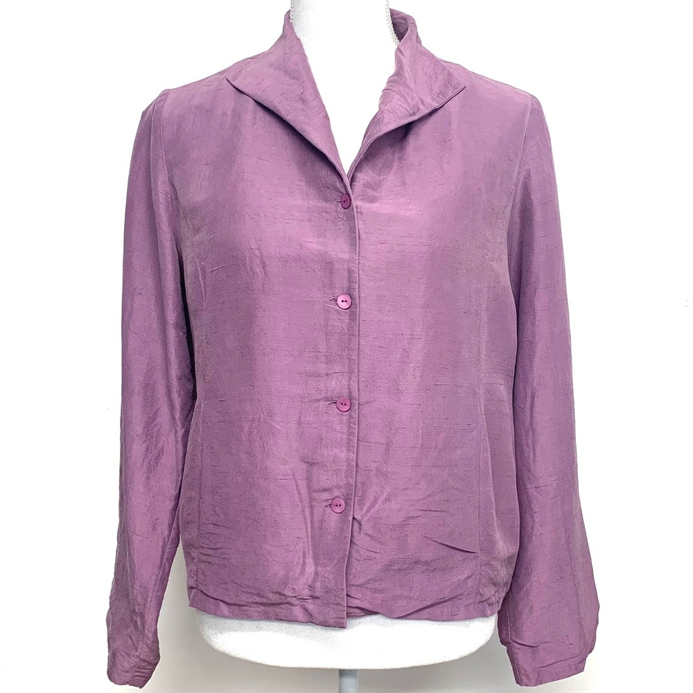 Eileen Fisher Purple 100% Silk Button Down Blouse Shirt Small Minimalist Lined